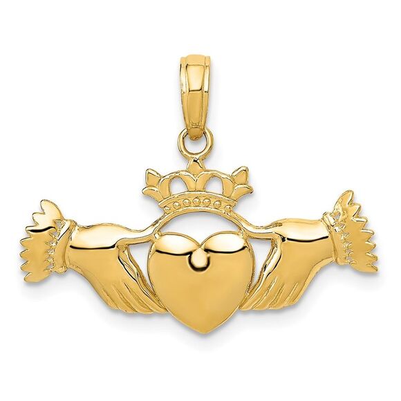 10K Yellow Gold Polished Claddagh Pendant